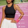 Sports Bras for Women High Impact Seamless Ribbed Longline High Neck Workout Crop Tank Tops Padded
