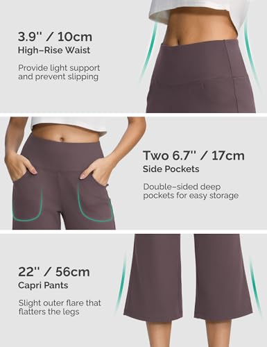 Wide Leg Capri Pants for Women with Pockets, High Waist Cropped Pants for Summer, Non-See-Through 7/8 Lounge Pants