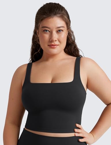 Butterluxe Womens Square Neck Longline Sports Bra - Workout Crop Tank Tops Padded Yoga Camisole with Built in Pads