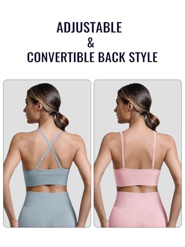 V Neck Adjustable Spaghetti Straps Sports Bra for Women, Padded Criss Cross Back Longline Yoga Bra Workout Crop Top Multipack