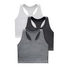 Light Workout, 3-Pack, Stretch-Cotton Cropped Yoga Tank Tops for Women with Built-in Bra