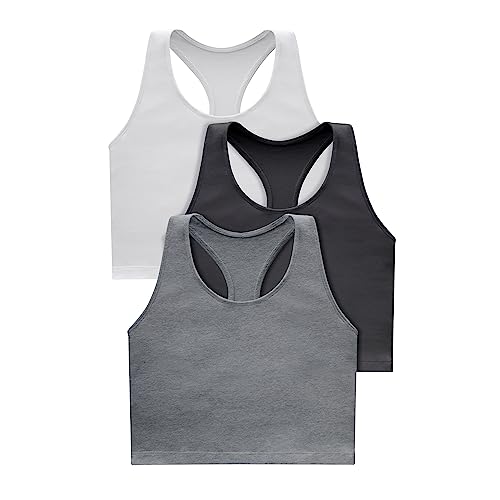 Light Workout, 3-Pack, Stretch-Cotton Cropped Yoga Tank Tops for Women with Built-in Bra