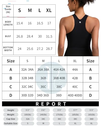 Sports Bras for Women High Impact Seamless Ribbed Longline High Neck Workout Crop Tank Tops Padded