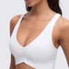 Butterluxe Womens Ruched Longline Sports Bras - V Neck Padded Yoga Tank Wide Straps Cross Back Crop Tops
