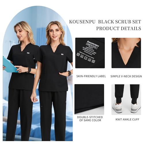 Scrubs for Women Set,V-Neck Stretch Scrubs Top & Jogger Pants Set,Medical Workwear for Nurses Women and Man