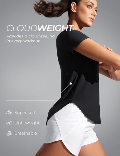 Cloudweight Workout Tops for Women Lightweight Athletic Short Sleeve Shirts Gym Running Side Slit T-Shirts