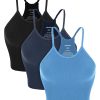 Women's Crop 3-Pack Seamless Rib-Knit Camisole Crop Tank Tops
