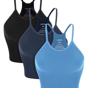 Women's Crop 3-Pack Seamless Rib-Knit Camisole Crop Tank Tops
