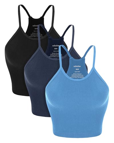 Women's Crop 3-Pack Seamless Rib-Knit Camisole Crop Tank Tops