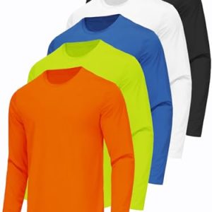 5 Pack Mens Long Sleeve Quick Dry Active Athletic T Shirt Running Gym Workout Tee Tops