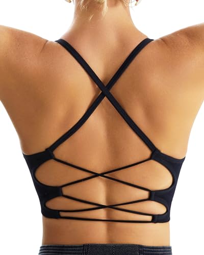 Sports Bras for Women,Sexy Crisscross Back Seamless Padded Sports Bra Medium Support with Removable Pads