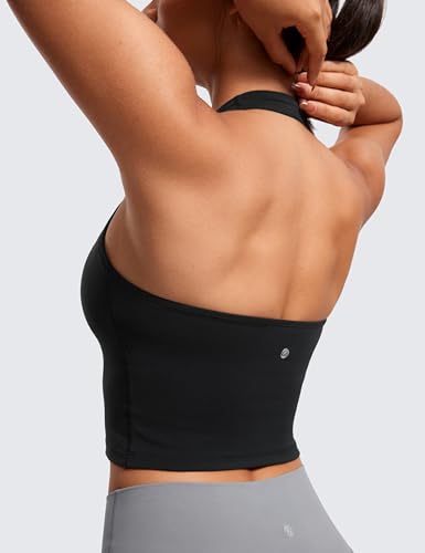 Womens Butterluxe Halter Longline Sports Bra - Padded Workout Yoga Crop Tops Tanks with Built in Pads