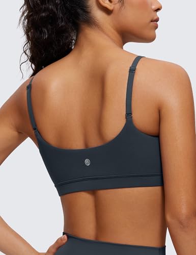 Womens Butterluxe Adjustable Spaghetti Strap Sports Bra - Scoop Neck Wireless Padded Yoga Workout Crop Top