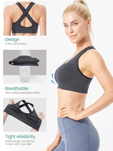 Sports Bras Pack for Women - Padded Cross Back Support Seamless Strap Bra for Workout Fitness Gym Yoga Large Bust