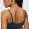 Womens Butterluxe Adjustable Spaghetti Strap Sports Bra - Scoop Neck Wireless Padded Yoga Workout Crop Top
