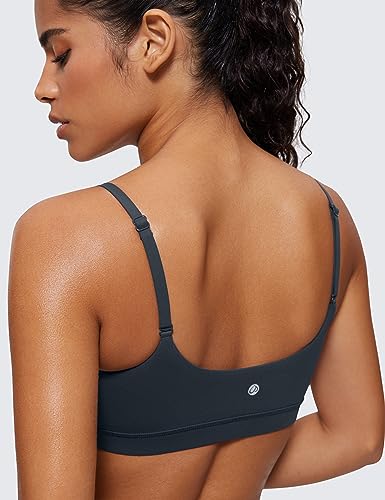 Womens Butterluxe Adjustable Spaghetti Strap Sports Bra - Scoop Neck Wireless Padded Yoga Workout Crop Top