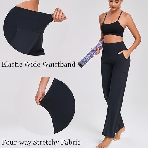 Women's Wide Leg Pants Hight Waisted Work Casual Yoga Workout Pants with Pockets Petite/Regular/Tall