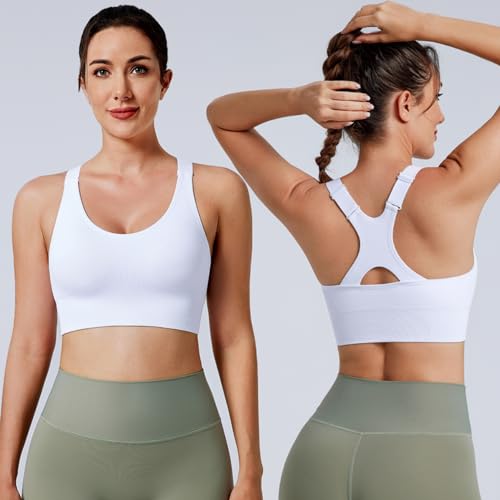 41fgsLfWwEL.jpg Adjustable Sports Bras for Women 3/4 Pack Racerback High Support Bras Padded Workout Bras Seamless Yoga Athletic Bra