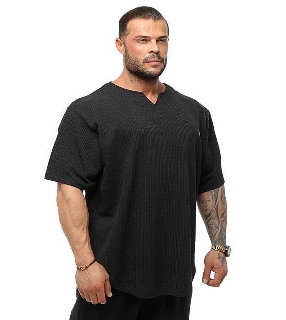 Men's Oversize T-Shirt, Bodybuilding, Lifting Cardio Rag Top Thick Fabric Textured Active T-Shirt