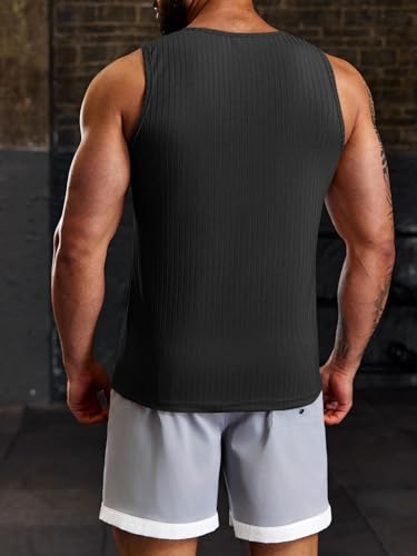 Men's Ribbed Tank Tops Knit Sleeveless Workout T Shirt Muscle Gym Fitness Tee