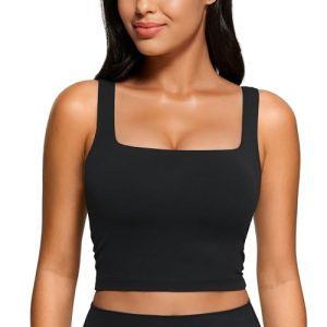 Butterluxe Womens Square Neck Longline Sports Bra - Workout Crop Tank Tops Padded Yoga Camisole with Built in Pads