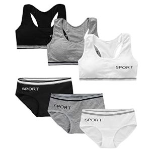 Soft Cotton Elastic Breathable Training Bra and Underwear Set for Teen Girls 8-18 Years Old