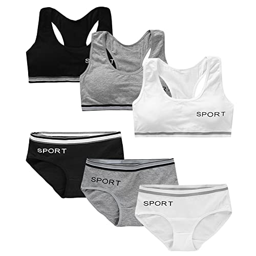 Soft Cotton Elastic Breathable Training Bra and Underwear Set for Teen Girls 8-18 Years Old