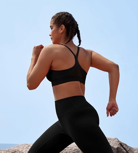 Womens Comfort Y Back Sports Bras - Medium Impact Supportive Workout Bra - Spaghetti Straps Yoga Bra Tops with Removable Pads