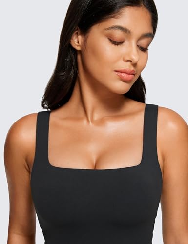 Butterluxe Womens Square Neck Longline Sports Bra - Workout Crop Tank Tops Padded Yoga Camisole with Built in Pads
