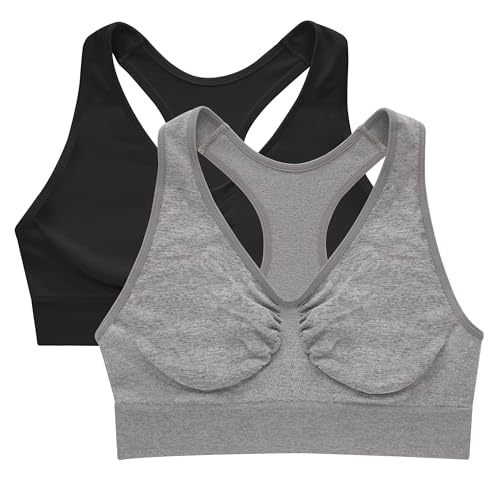 Women's Seamless Racerback Bra, Pullover Full-Coverage Bralette, 2-Pack