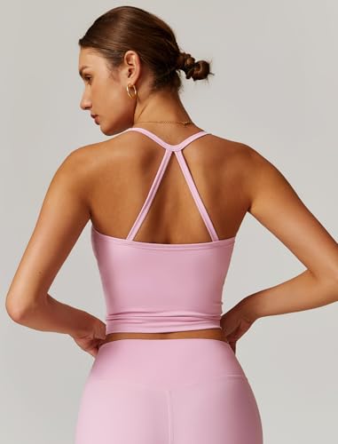 Womens Longline Sports Bras Cross Back Active Gym Yoga Padded Workout Crop Tank Top with Built in Bra