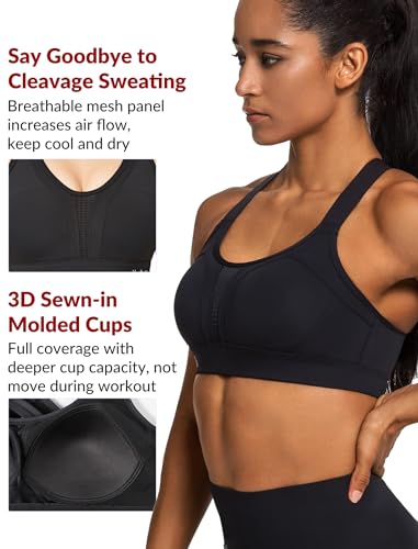 Sports Bra High Impact Adjustable Criss Cross Back, Full Support for Large Bust No Bounce