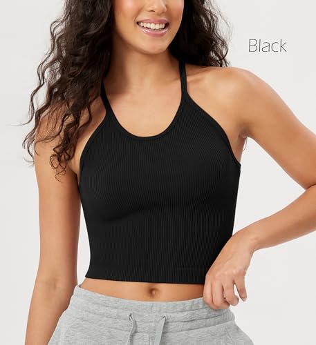 Women's Crop 3-Pack Seamless Rib-Knit Camisole Crop Tank Tops