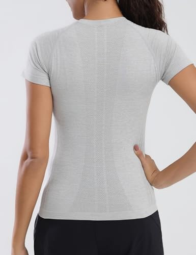 Seamless Short Sleeve Workout Shirts for Women Breathable Running Workout Tops Athletic Gym Yoga Basic Shirts