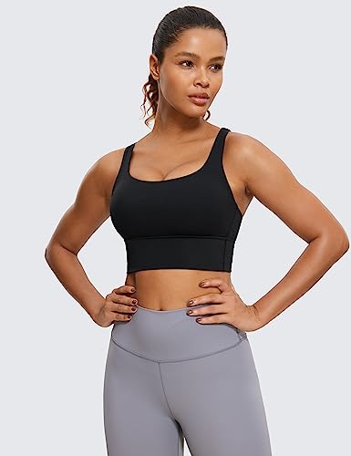 Womens Strappy Longline Sports Bra - Medium Impact Criss Cross Yoga Padded Workout Crop Top