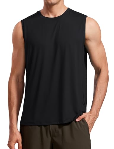 Men's Workout Sleeveless Shirt Quick Dry Stretchy Swim T-Shirts Athletic Gym Running Beach Tank Top