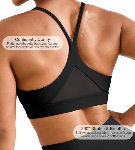 Womens Comfort Y Back Sports Bras - Medium Impact Supportive Workout Bra - Spaghetti Straps Yoga Bra Tops with Removable Pads