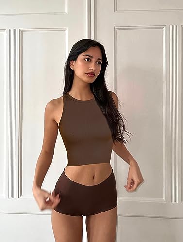 41mE3UqrBPL.jpg Womens 3 Pack Crop Tank Tops Basic Seamless Ribbed Round High Neck Racerback Workout Top Summer Causal Yoga Gym Shirts