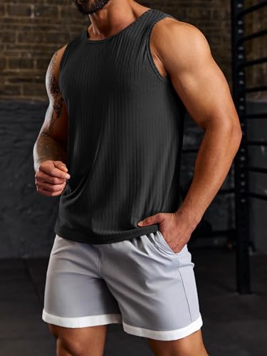 Men's Ribbed Tank Tops Knit Sleeveless Workout T Shirt Muscle Gym Fitness Tee