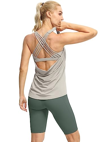 Women's Open Back Workout Athletic Yoga Tank Tops with Built in Bra