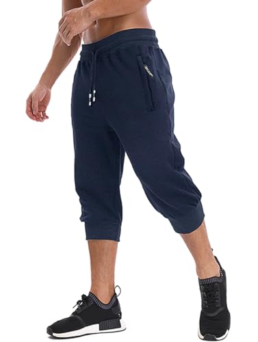 41nJuA0jMQL.jpg Men's 3/4 Jogger Capri Pants Workout Gym Below Knee Shorts Zipper Pockets Jogger Sweatpant Capris for Men