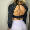 Backless Workout Tops for Women Long Sleeve Gym Shirts Open Back Crop Top Cute Going Out Tops Yoga Athletic Tops