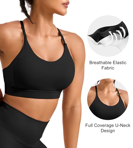 Womens Comfort Y Back Sports Bras - Medium Impact Supportive Workout Bra - Spaghetti Straps Yoga Bra Tops with Removable Pads
