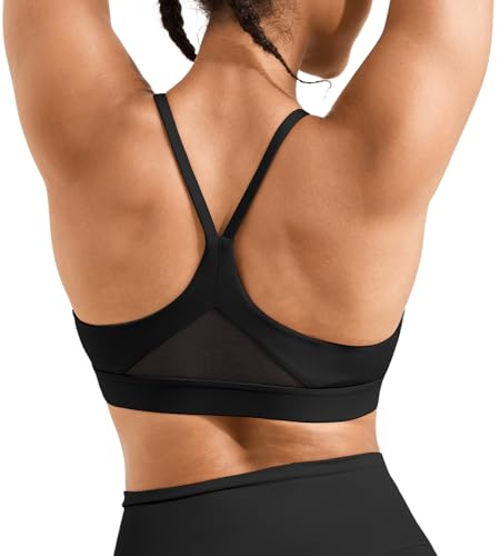 Womens Comfort Y Back Sports Bras - Medium Impact Supportive Workout Bra - Spaghetti Straps Yoga Bra Tops with Removable Pads