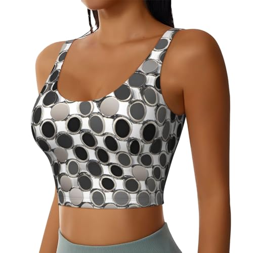 Women's Elastic Sports Bra Yoga Tank Top Quick Dry Fabric Round Silver Print