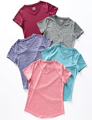 5 Pack: Women's Dry Fit Short Sleeve T Shirts, Athletic Workout Tee Tops for Gym Yoga Running