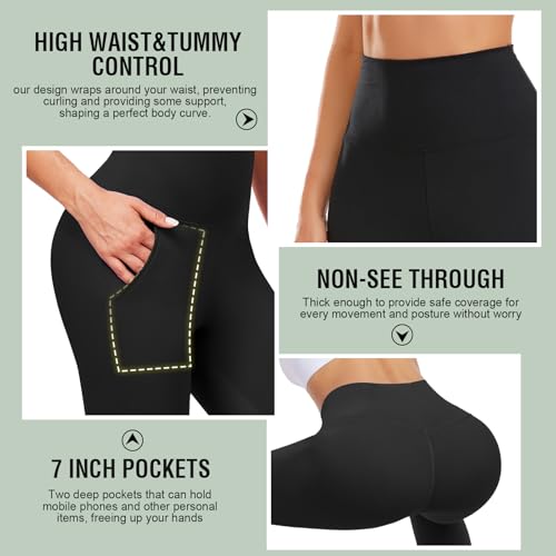 3 Pack Capri Leggings for Women with Pockets-High Waisted Tummy Control Workout Gym Yoga Pants