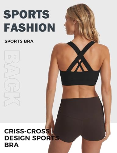 Sports Bras for Women, Criss Cross Back Medium Support Bras for Large Bust, Strappy Yoga Workout Bra with Pads