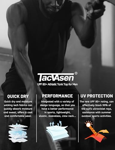 Men's Workout Tank Tops Sleeveless UPF 50+ Summer Sun Shirts Quick Dry for Running Swim Gym Beach