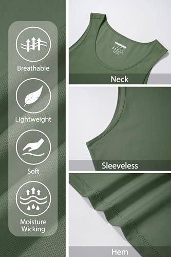Cotton Workout Sleeveless Shirts for Men Quick Dry Muscle Shirt Lightweight Summer Running Tank Tops